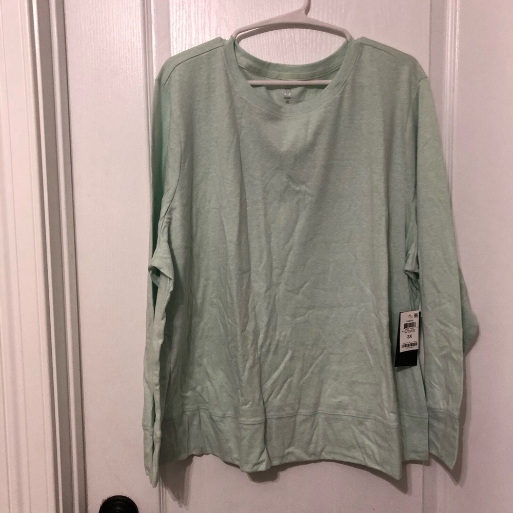 Ideology‎ Womens 3X Mint Wash Long Sleeve Crew Neck Casual Top 100147033WN NEW